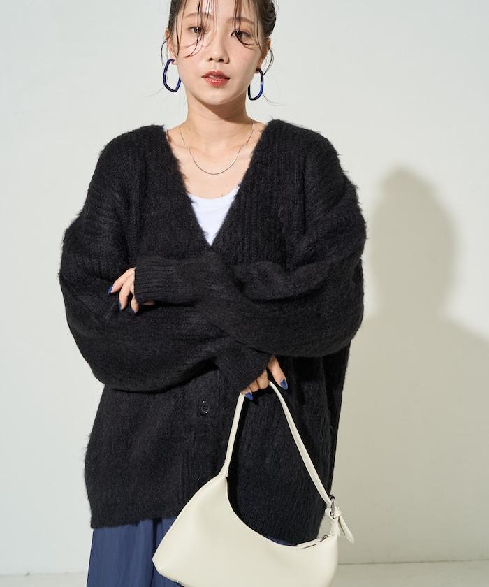 彩色長絨V領針織開衫