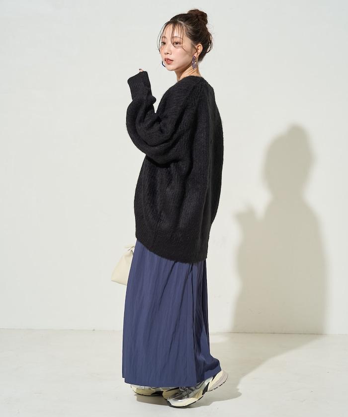 彩色長絨V領針織開衫