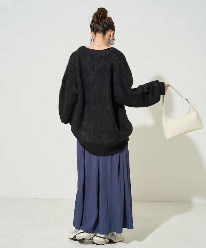 彩色長絨V領針織開衫