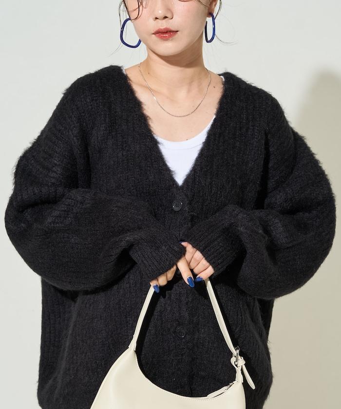 彩色長絨V領針織開衫