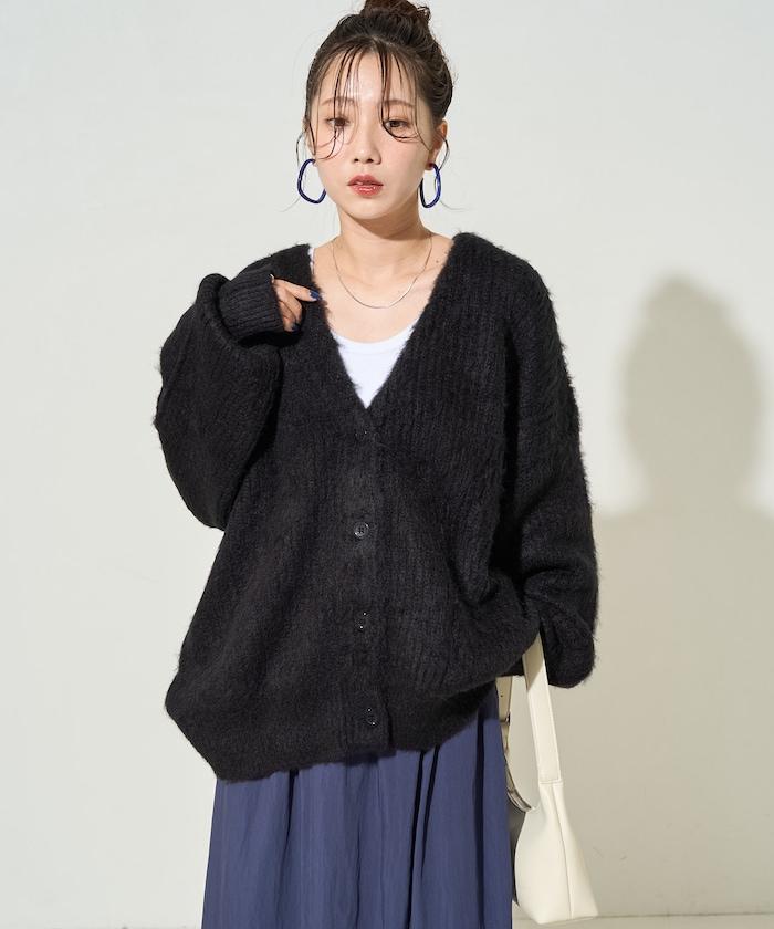 彩色長絨V領針織開衫