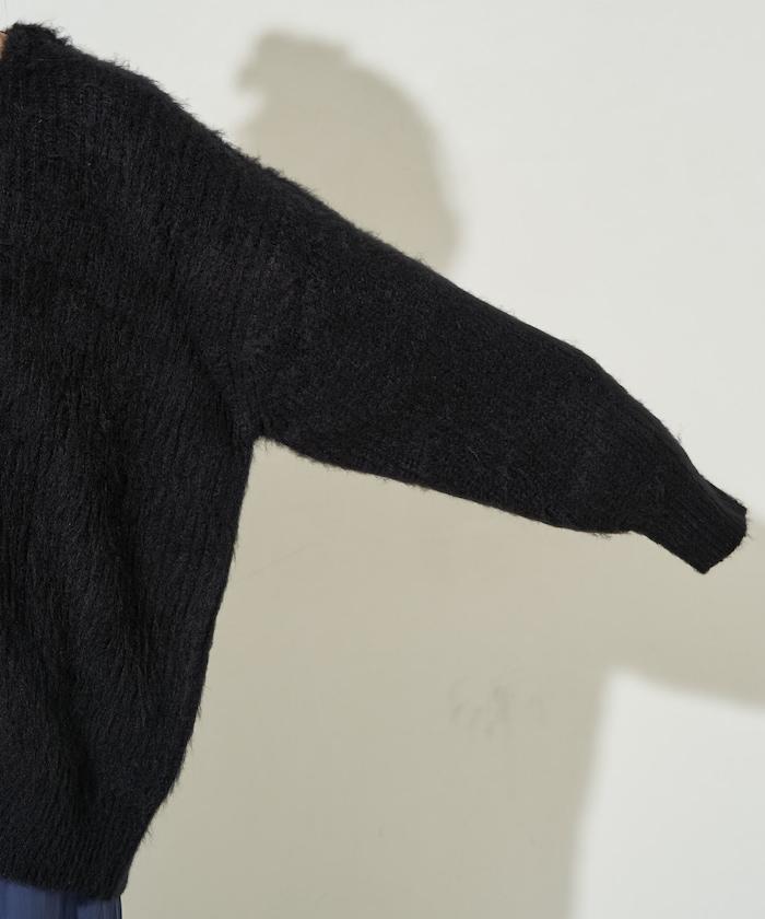 彩色長絨V領針織開衫