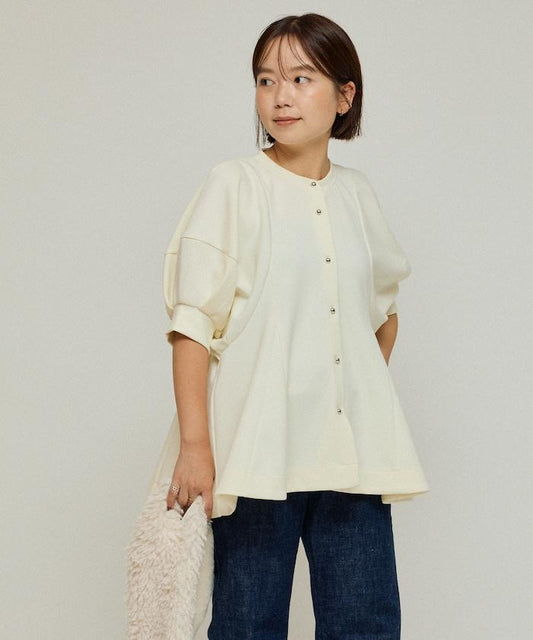 立體剪裁荷葉邊泡泡袖開衫