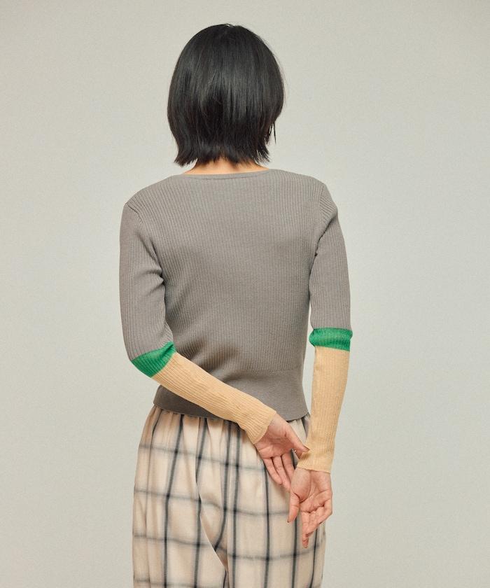 含真絲拼色針織套頭衫