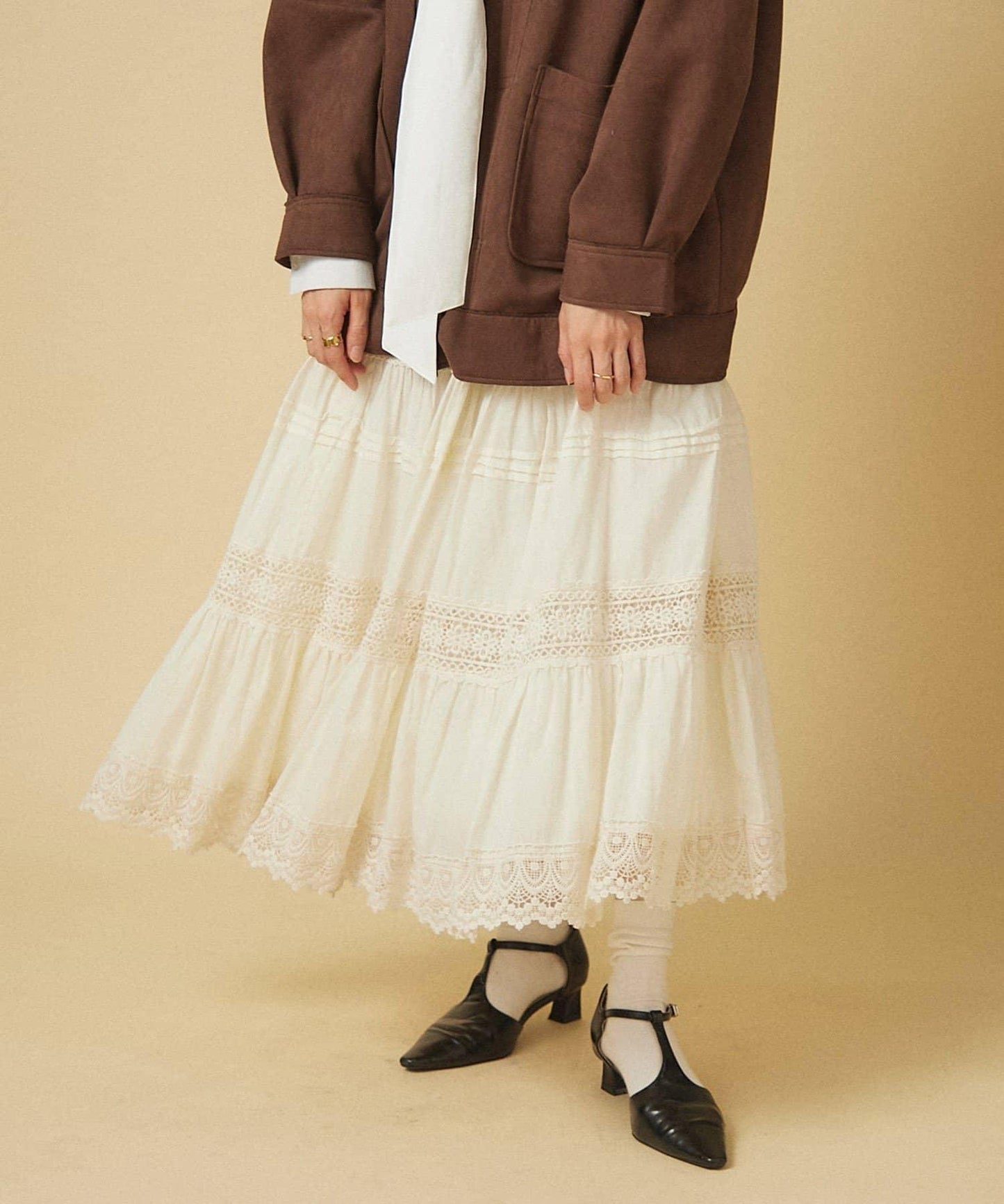 【nane】【India Series】蕾絲拼接長款半身裙