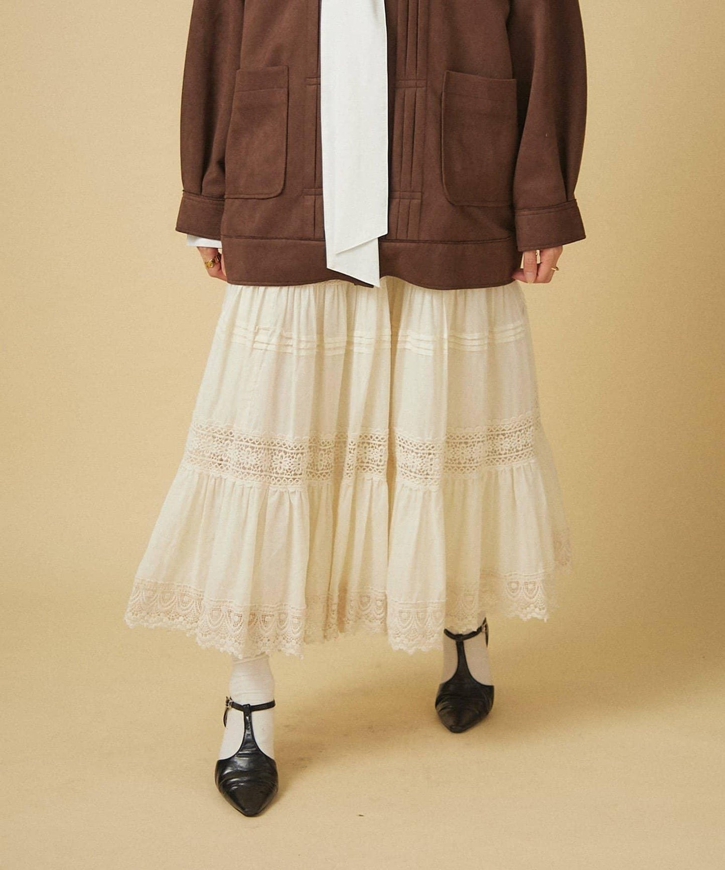 【nane】【India Series】蕾絲拼接長款半身裙