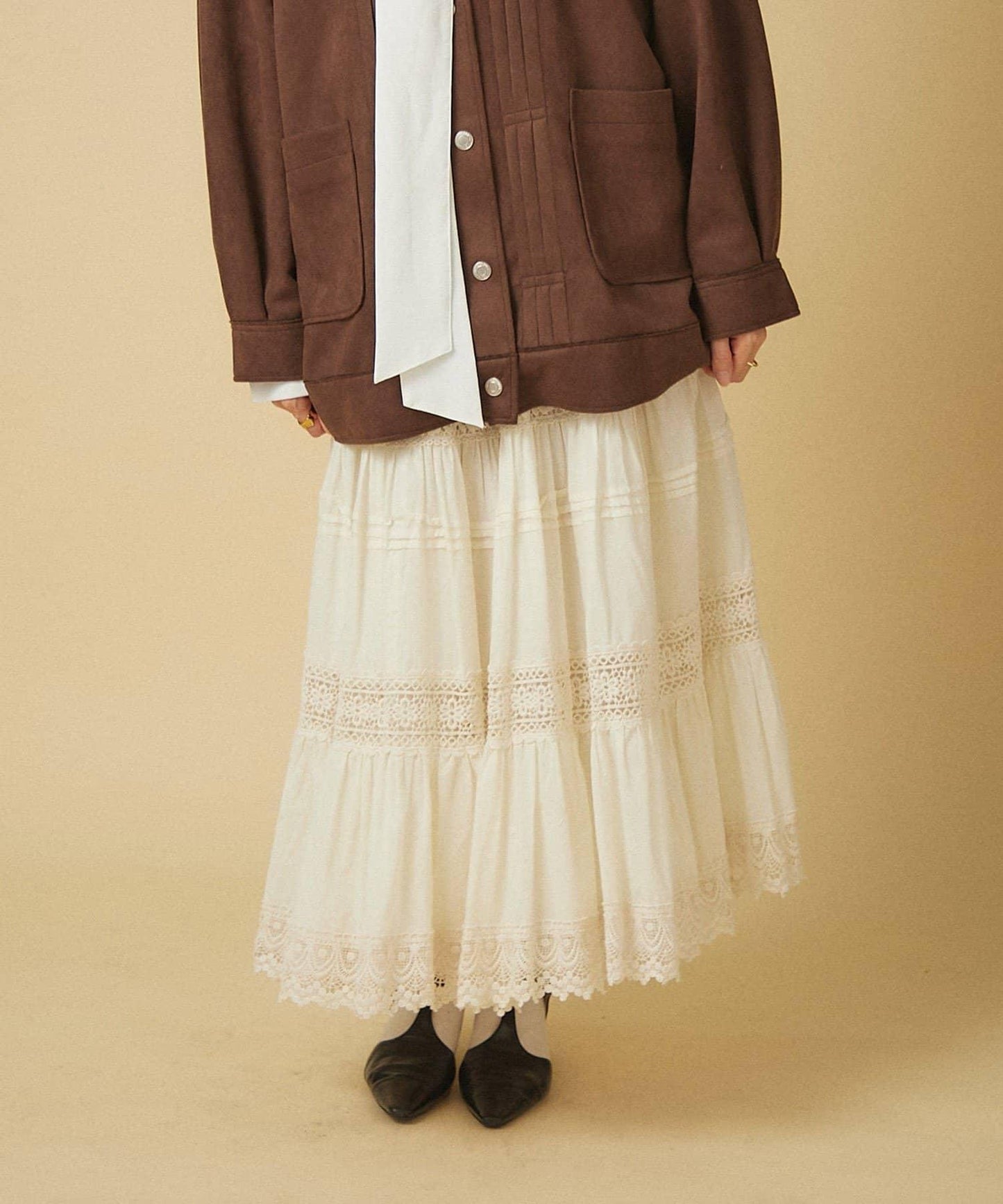 【nane】【India Series】蕾絲拼接長款半身裙