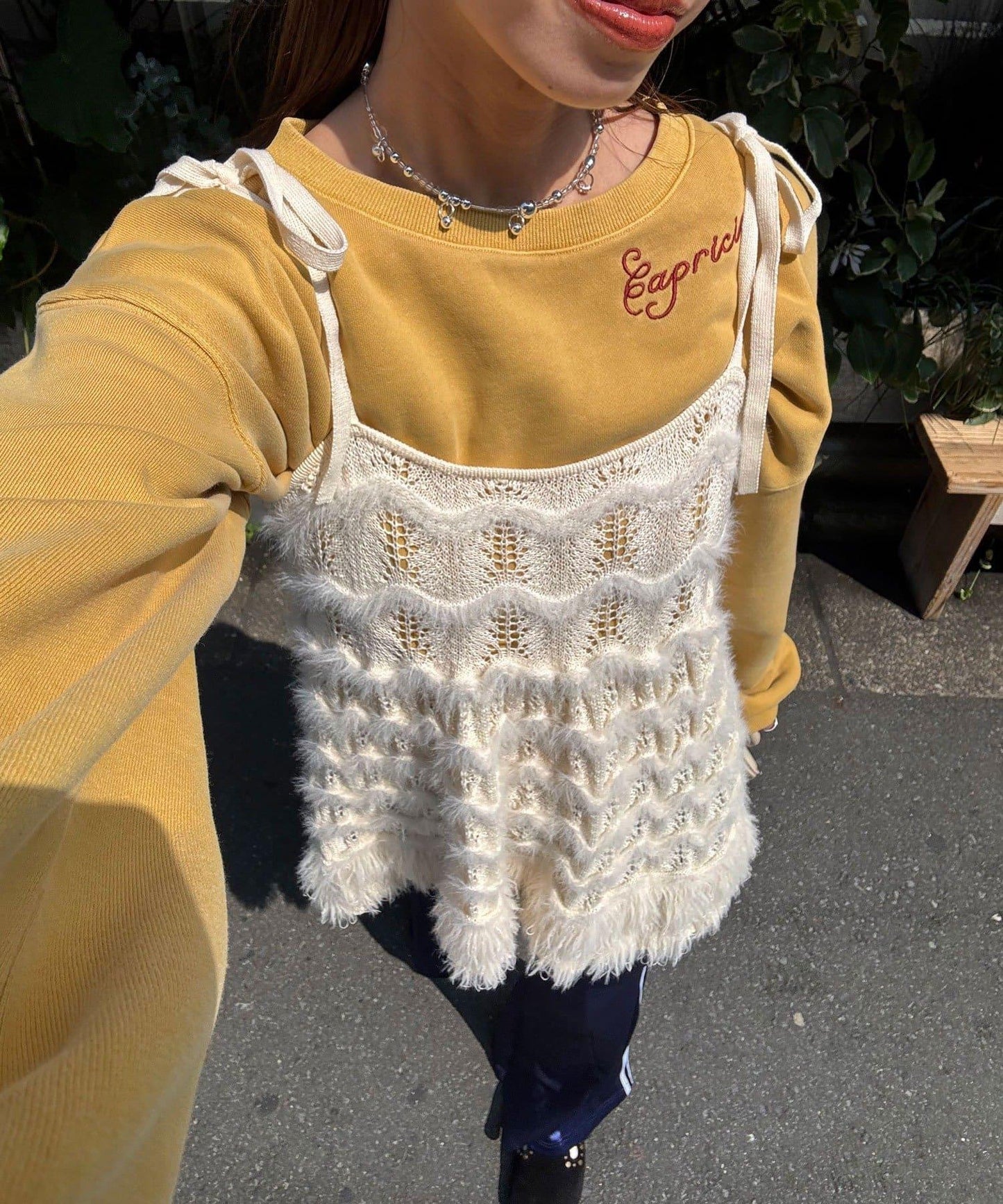 圈圈紗針織長款吊帶連衣裙