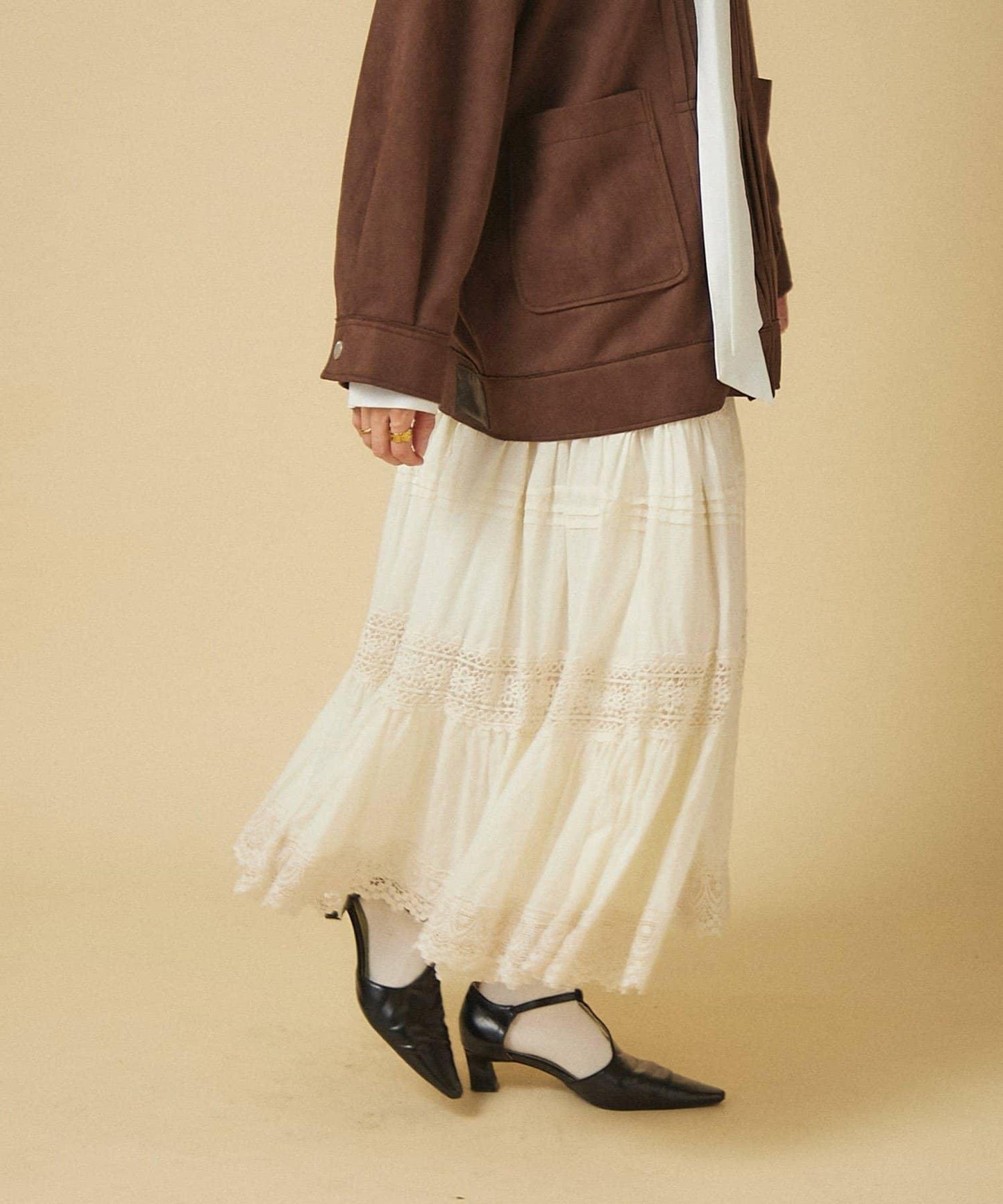 【nane】【India Series】蕾絲拼接長款半身裙