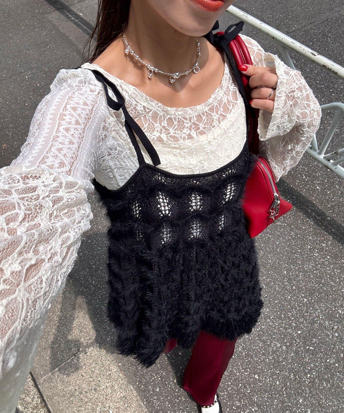 圈圈紗針織長款吊帶連衣裙