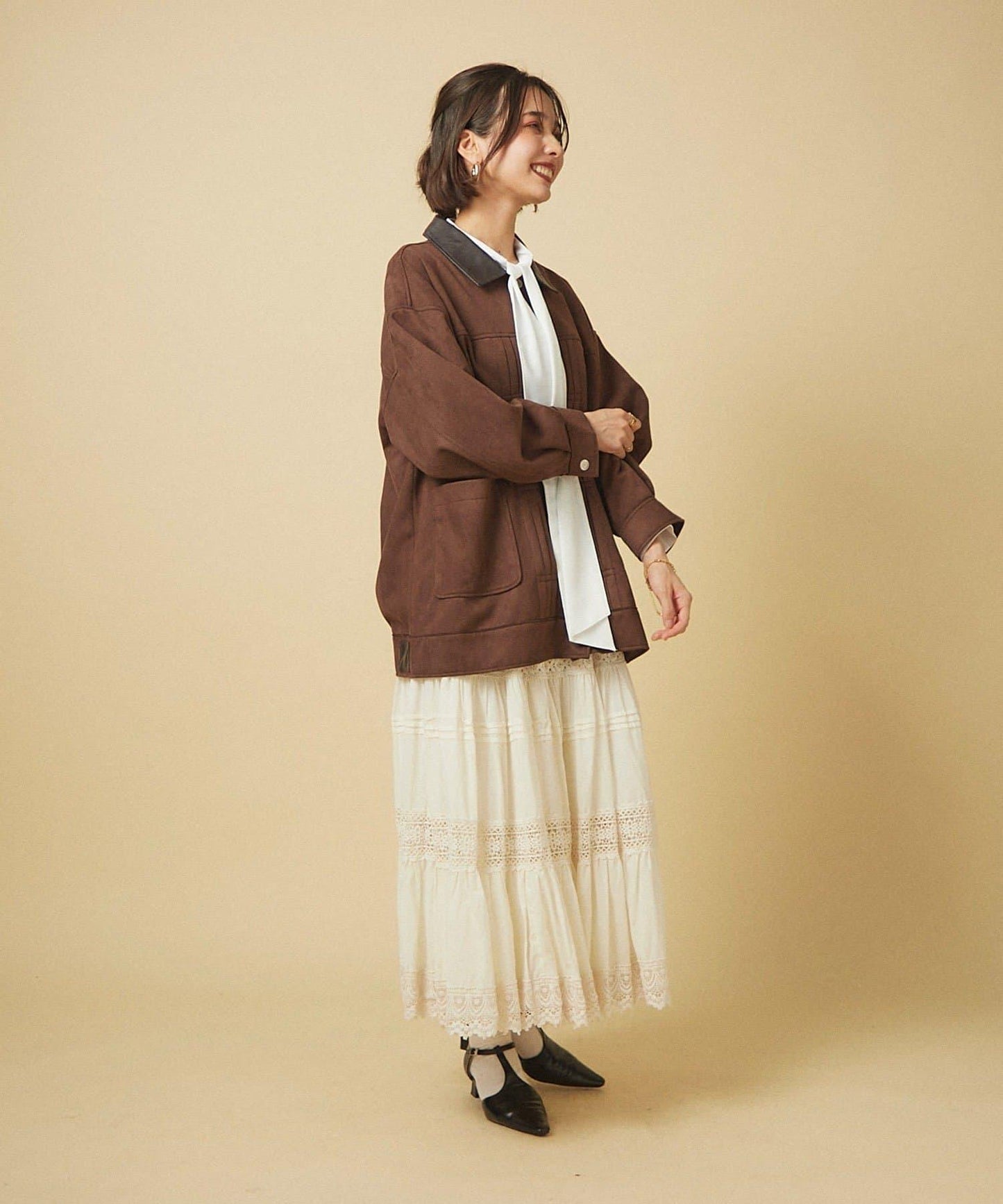 【nane】【India Series】蕾絲拼接長款半身裙