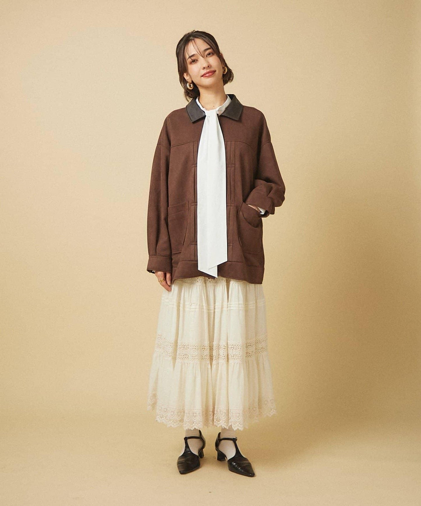 【nane】【India Series】蕾絲拼接長款半身裙