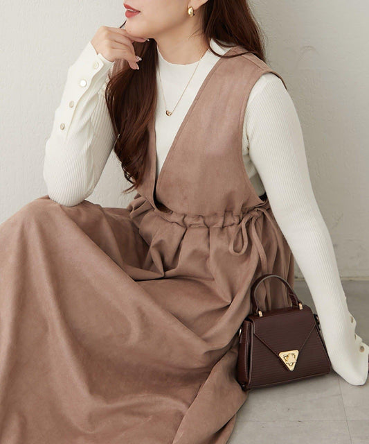 褶皺拼接連衣裙