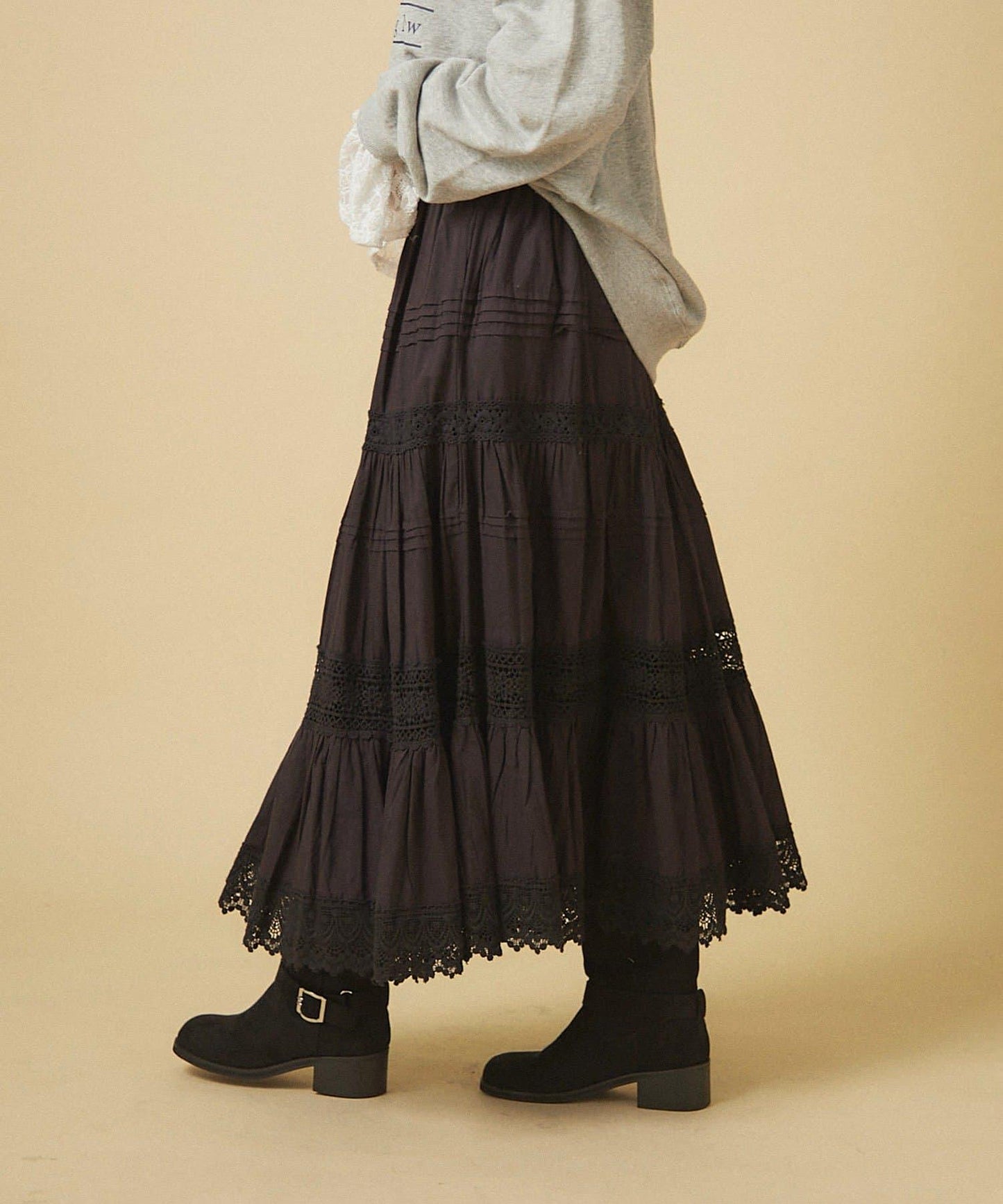 【nane】【India Series】蕾絲拼接長款半身裙