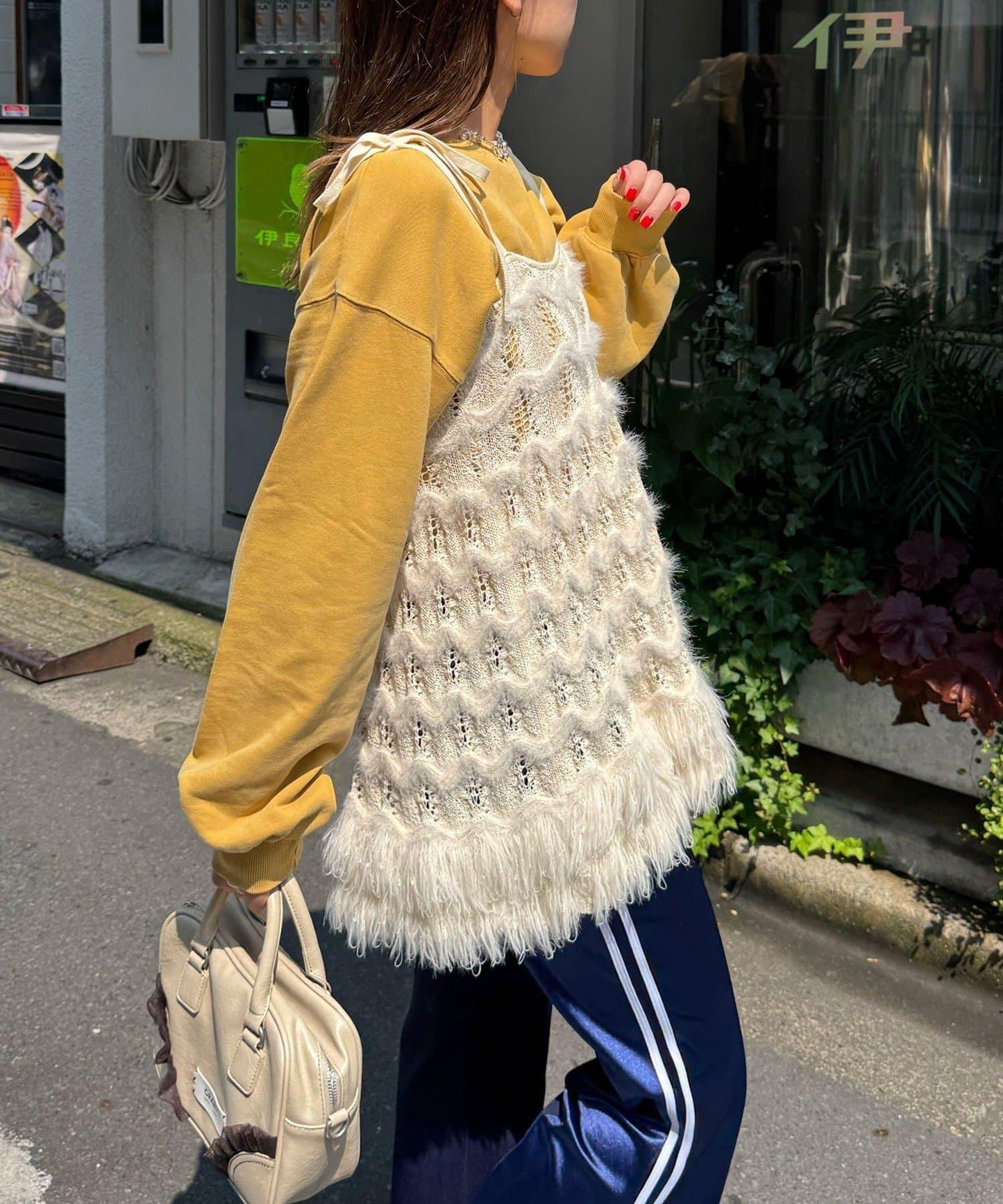 圈圈紗針織長款吊帶連衣裙