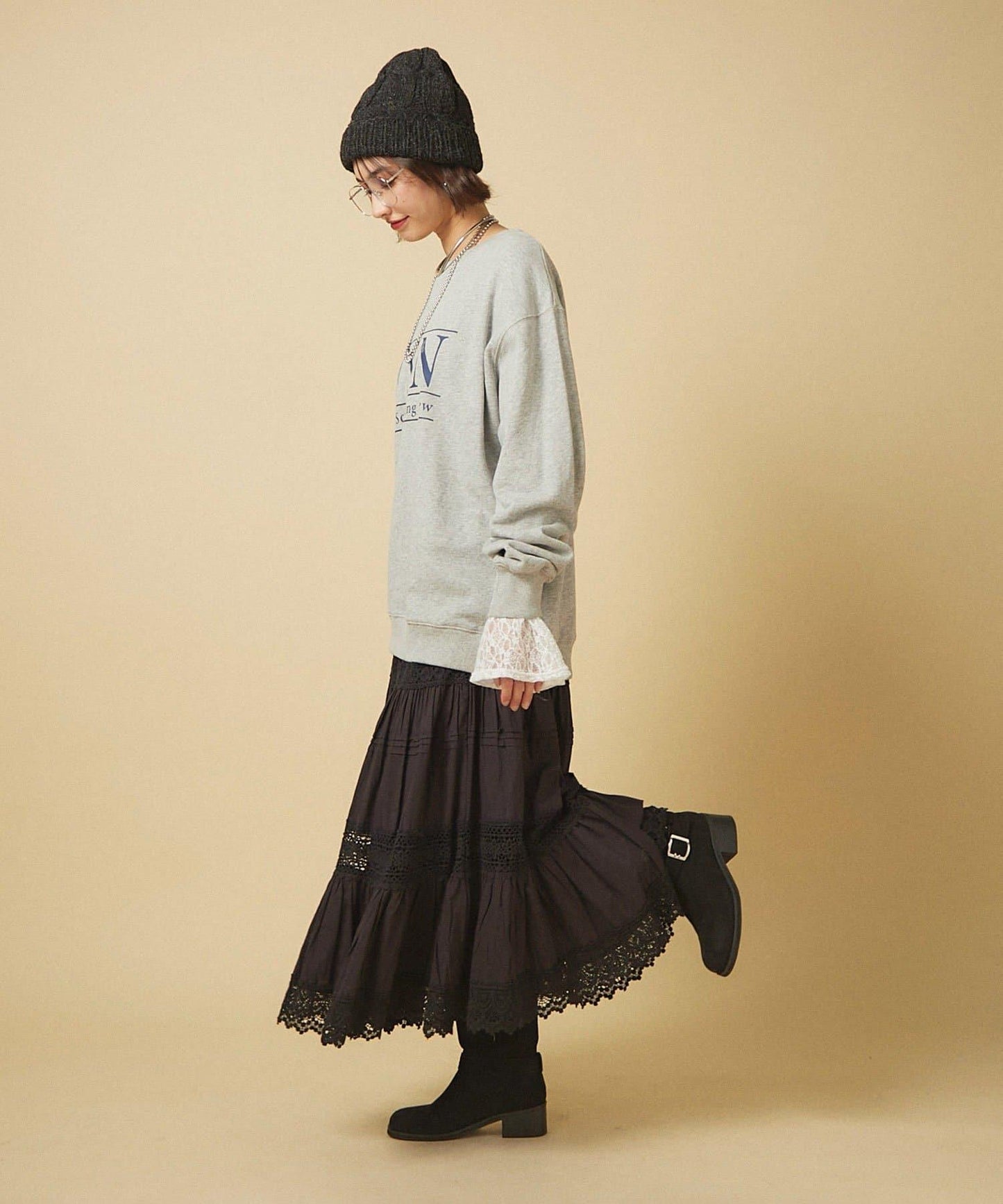 【nane】【India Series】蕾絲拼接長款半身裙