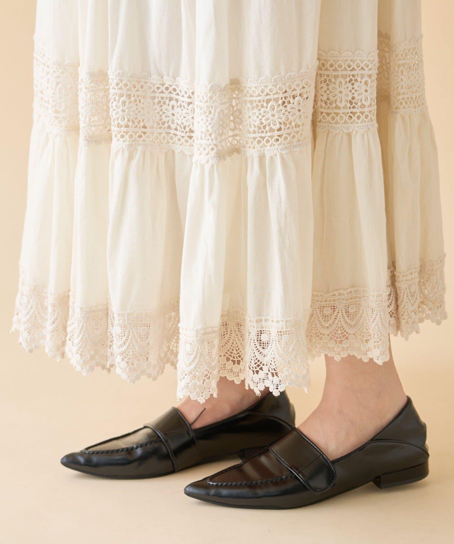 【nane】【India Series】蕾絲拼接長款半身裙