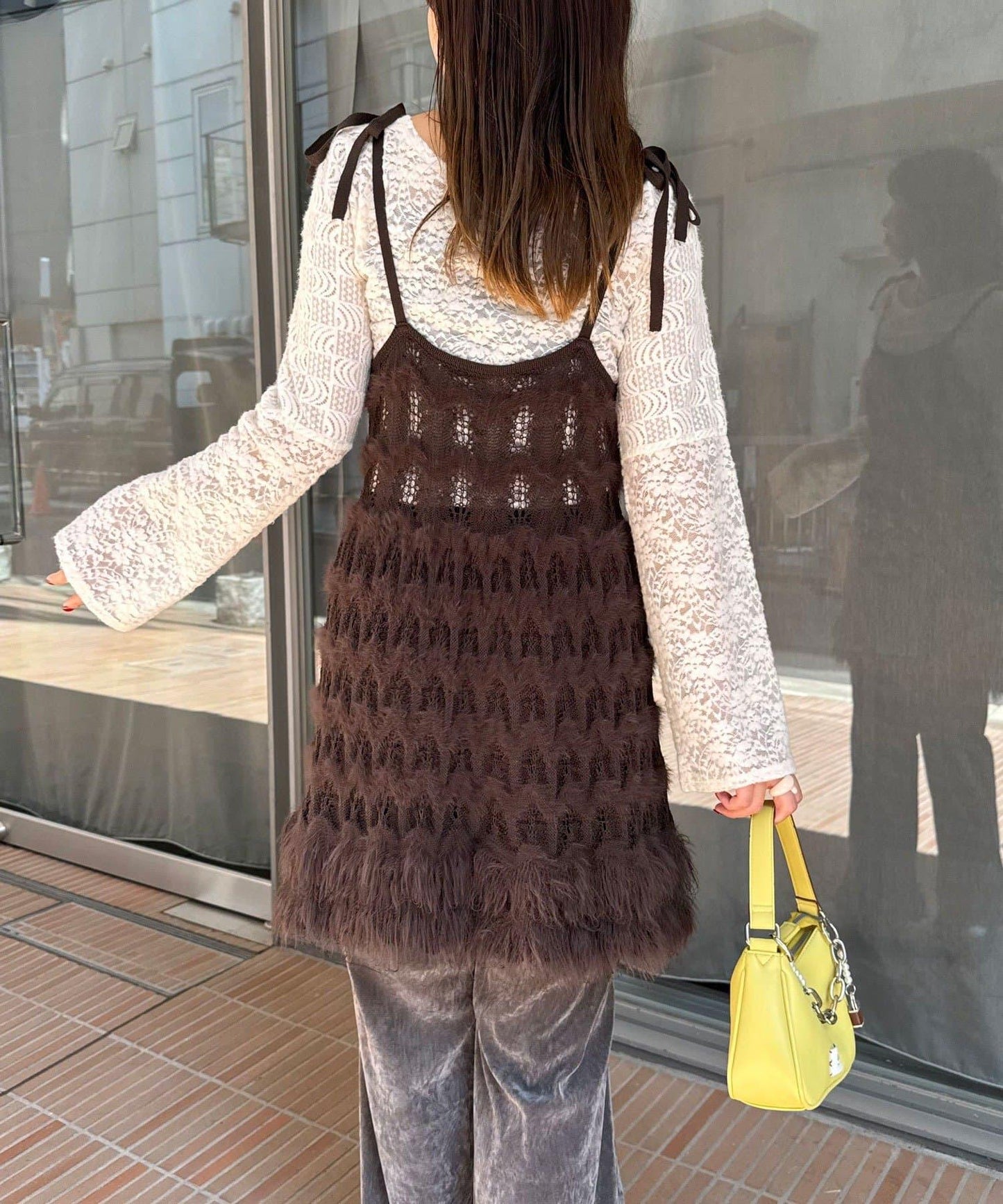 圈圈紗針織長款吊帶連衣裙