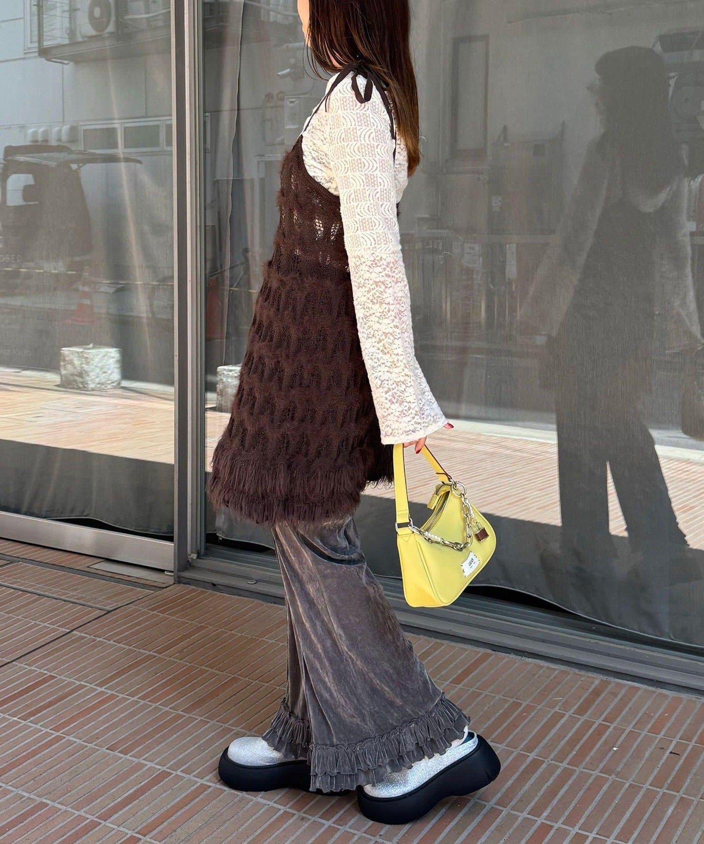 圈圈紗針織長款吊帶連衣裙