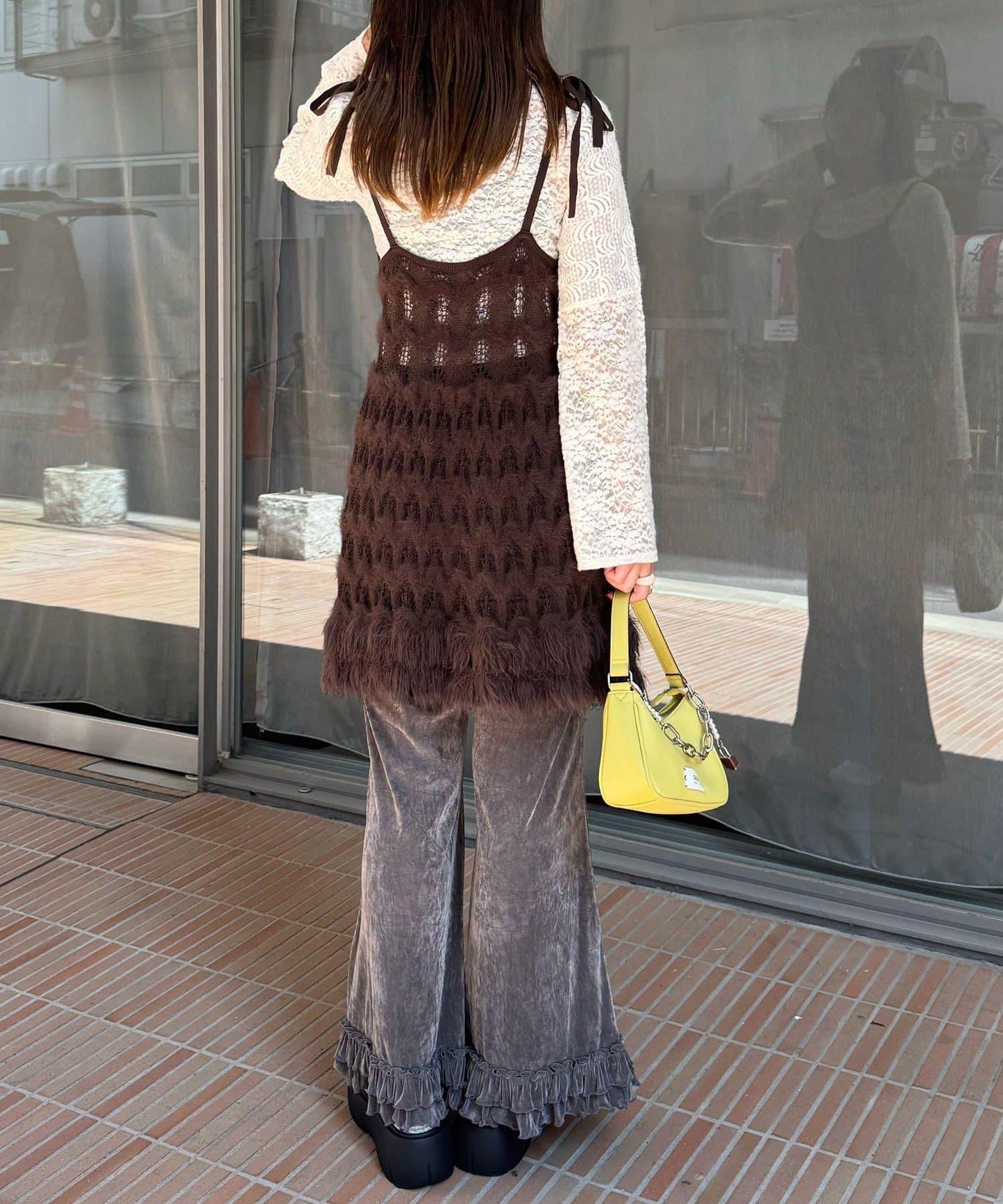 圈圈紗針織長款吊帶連衣裙