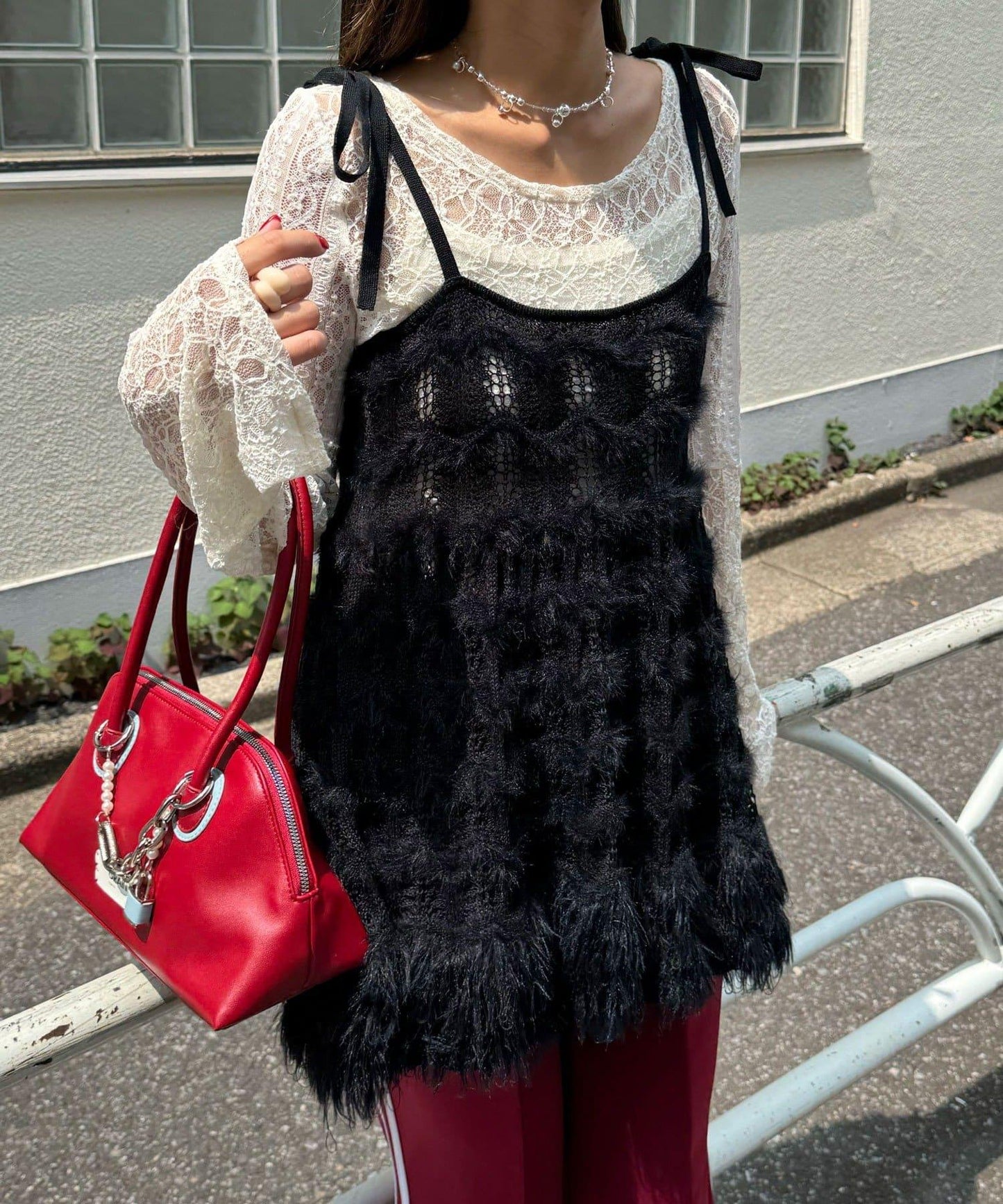 圈圈紗針織長款吊帶連衣裙