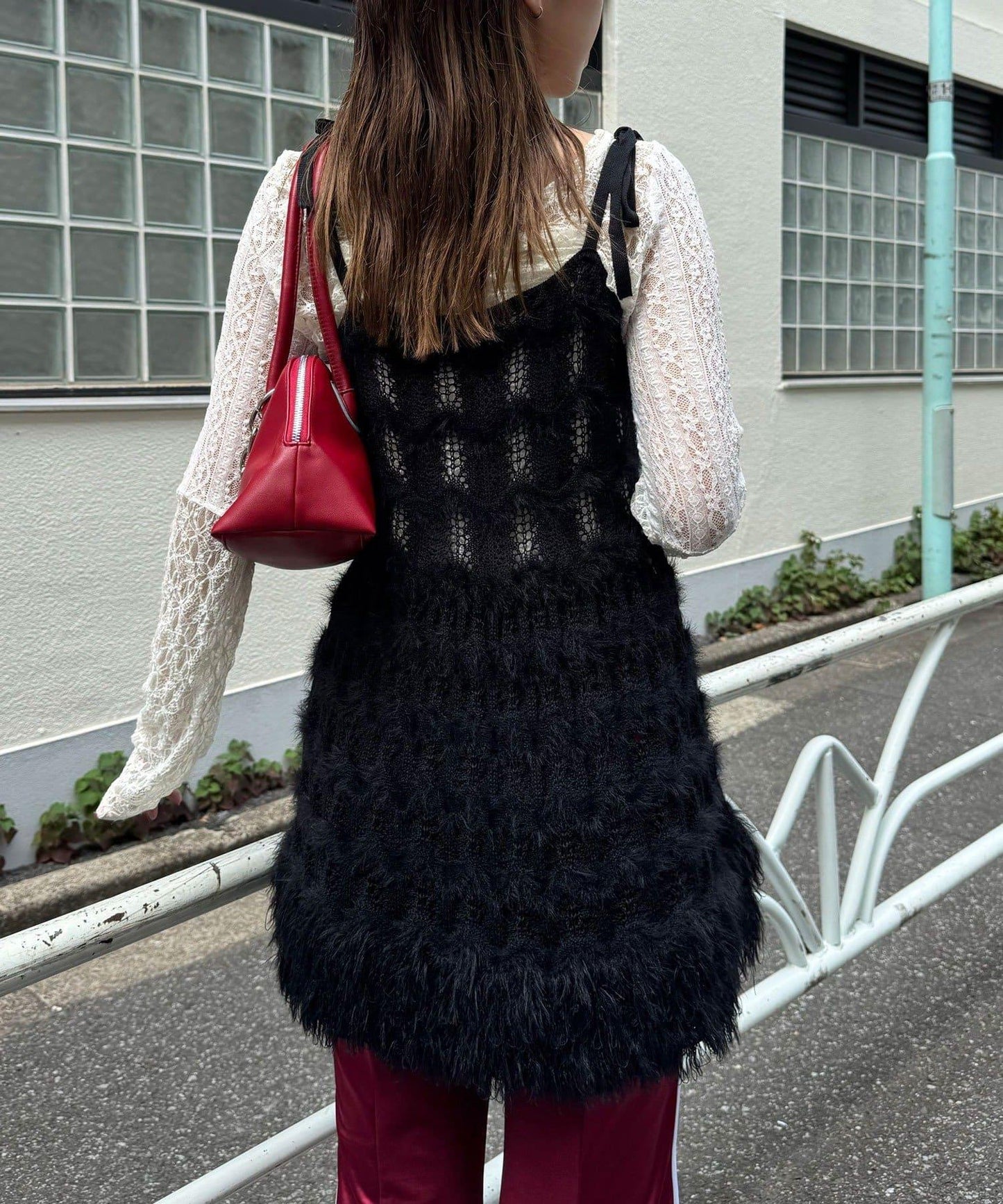 圈圈紗針織長款吊帶連衣裙