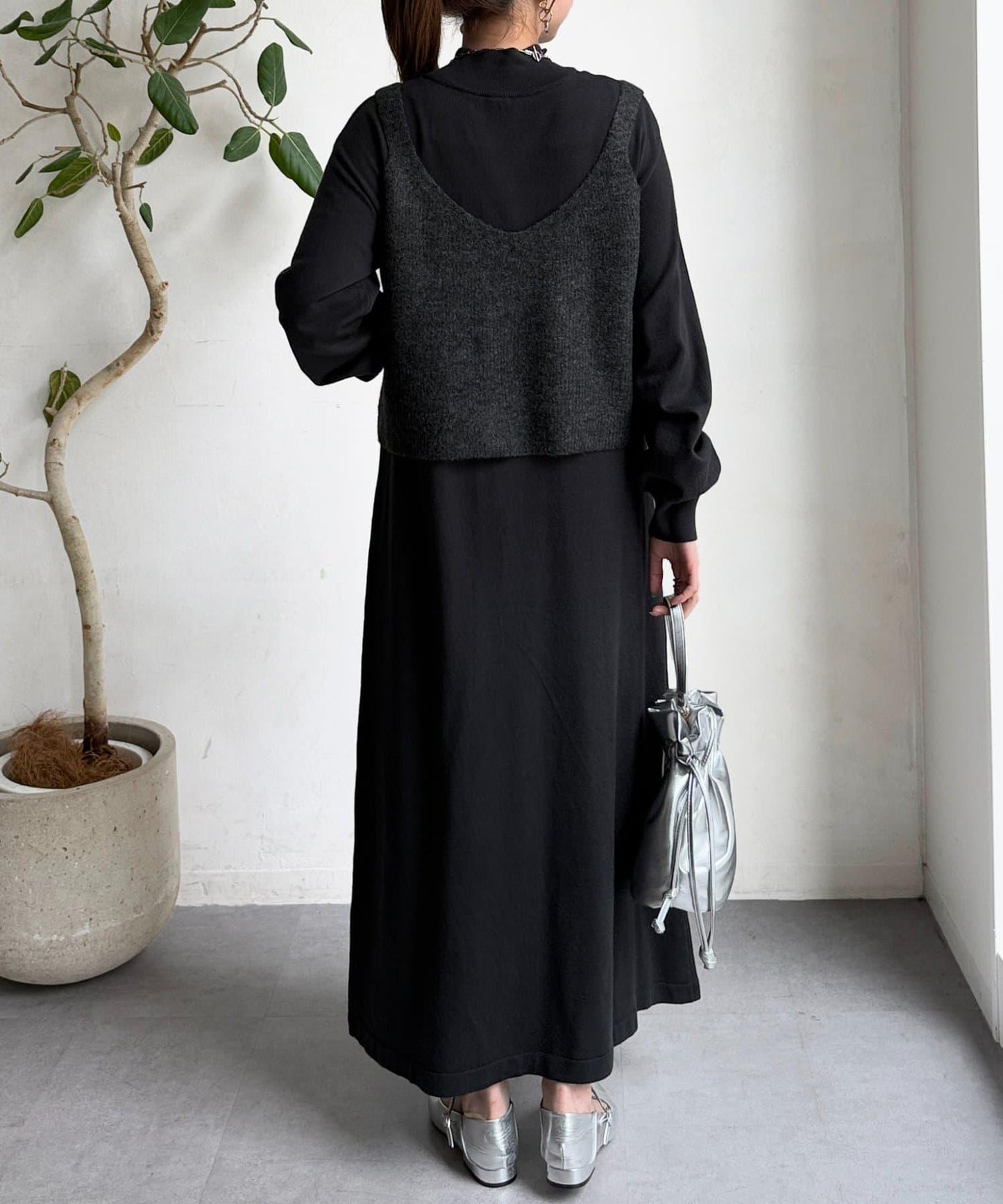 針織背心×針織連衣裙