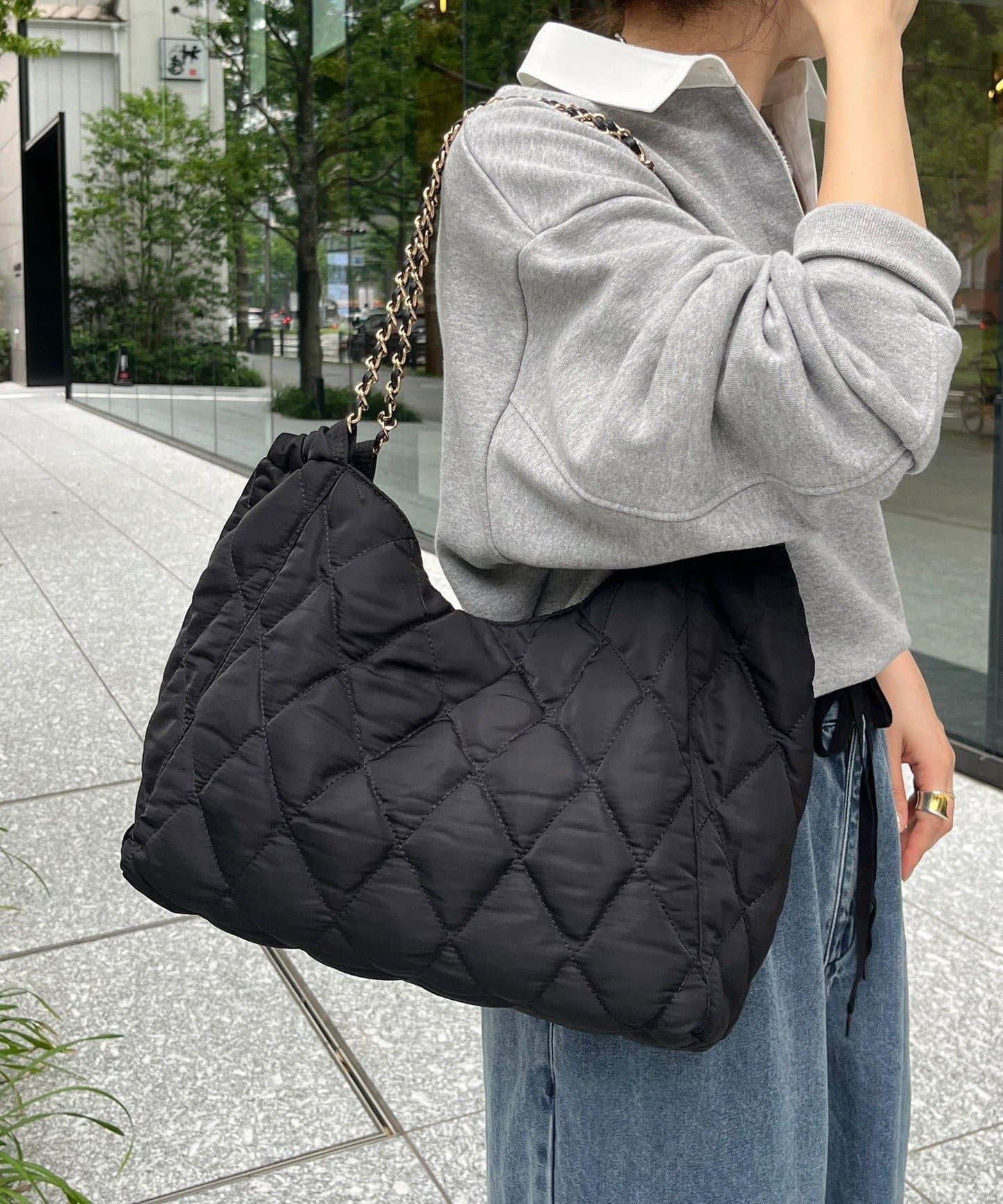 尼龍絎縫鏈條托特包