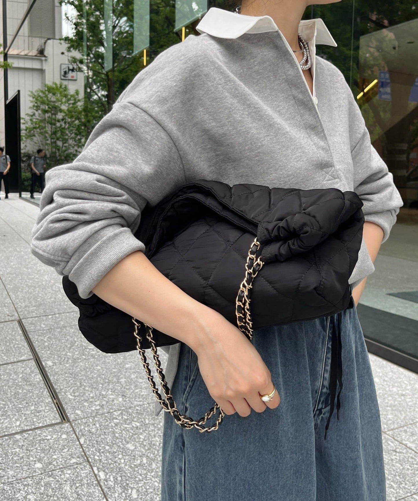 尼龍絎縫鏈條托特包