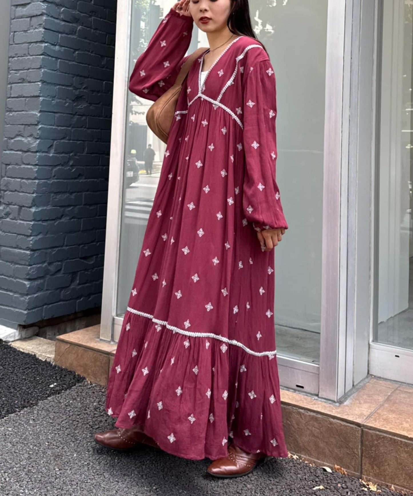 india刺繡連衣裙