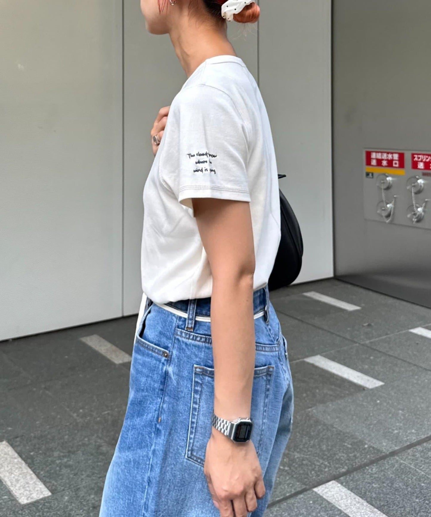 單點刺繡羅紋修身短袖T恤