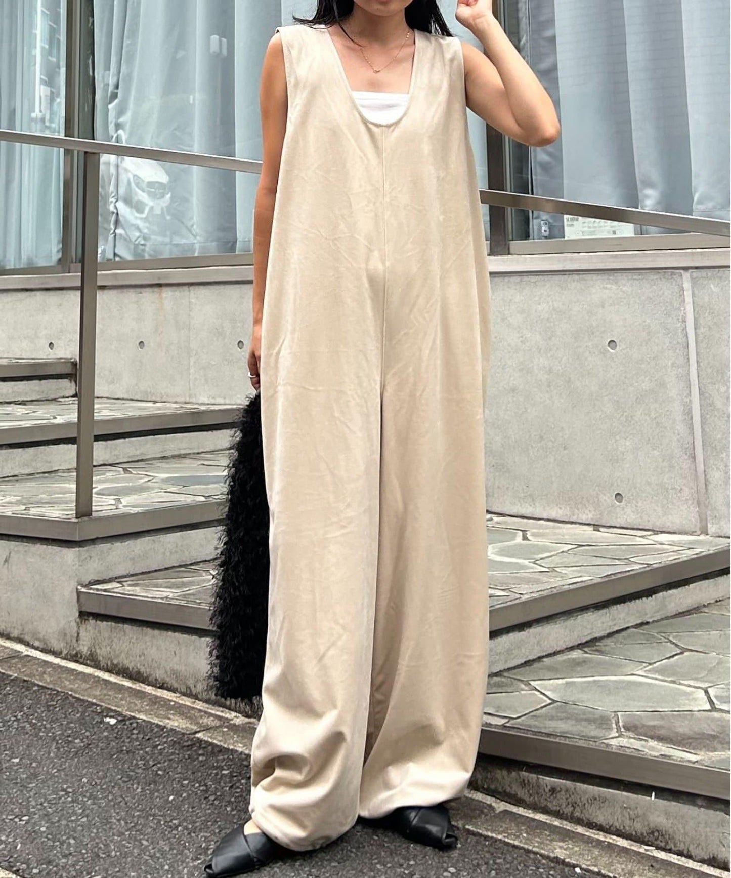 天鵝絨抽繩收腳連體褲