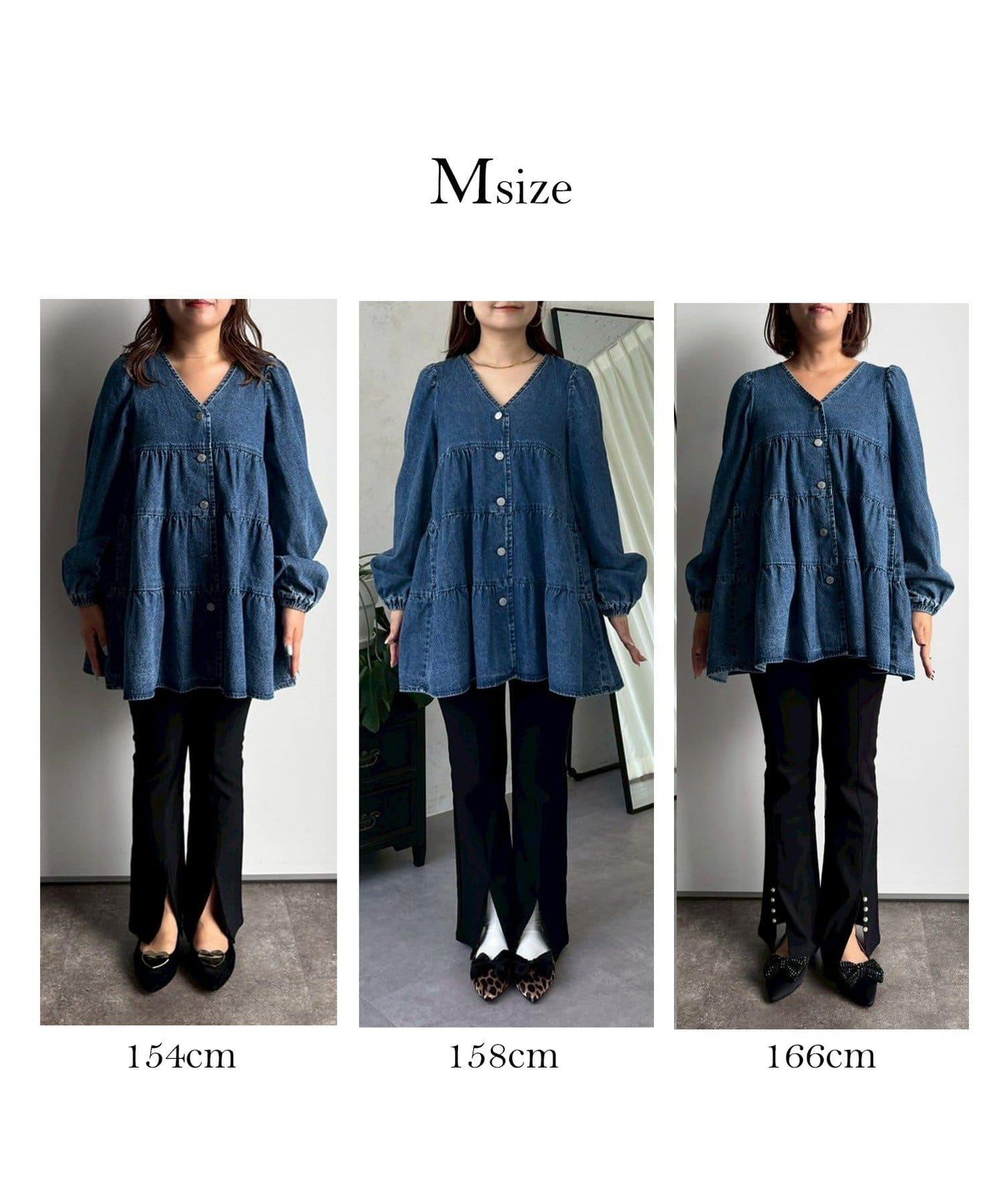 V領牛仔拼接層疊女襯衫
