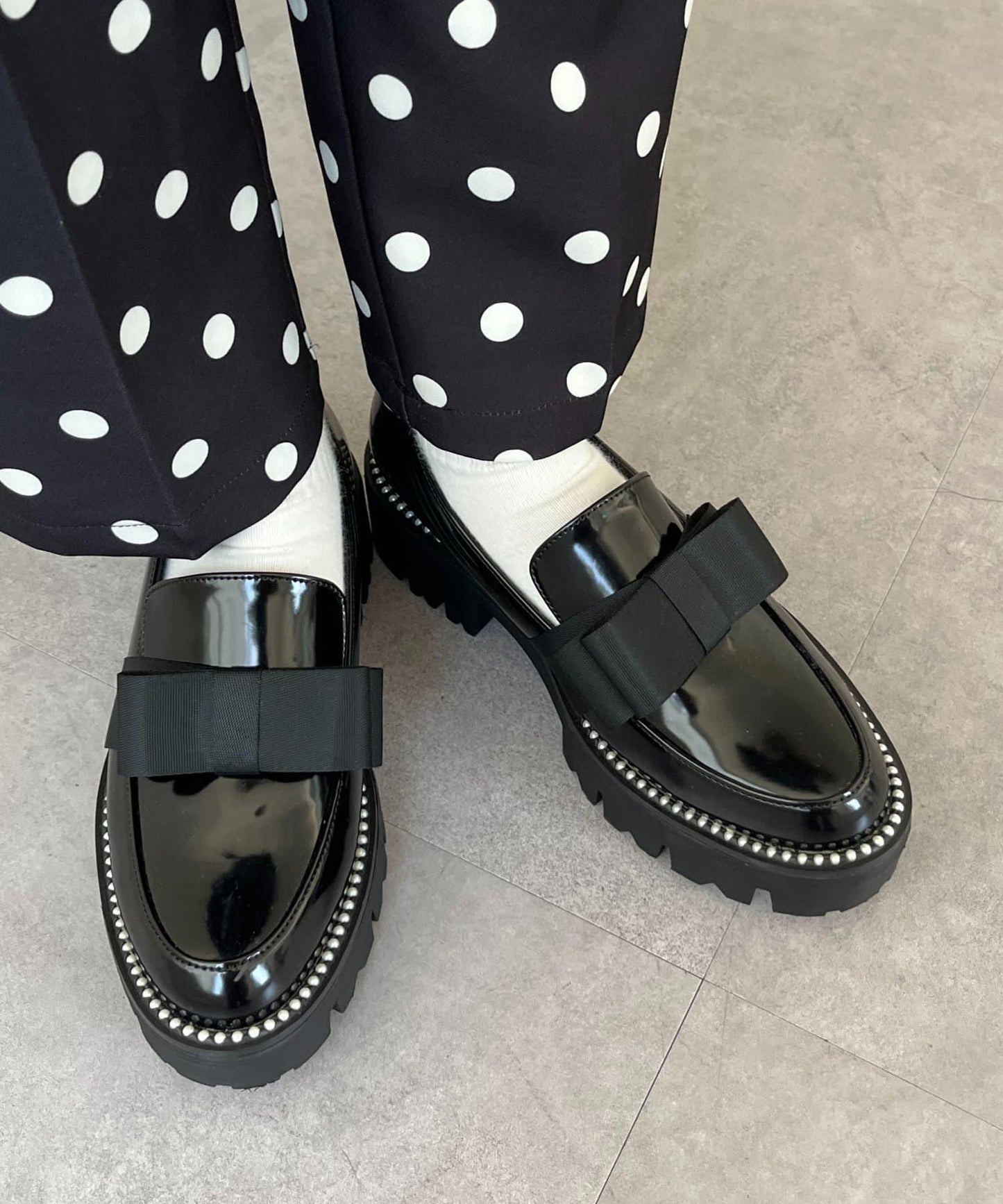 蝴蝶結珍珠樂福鞋