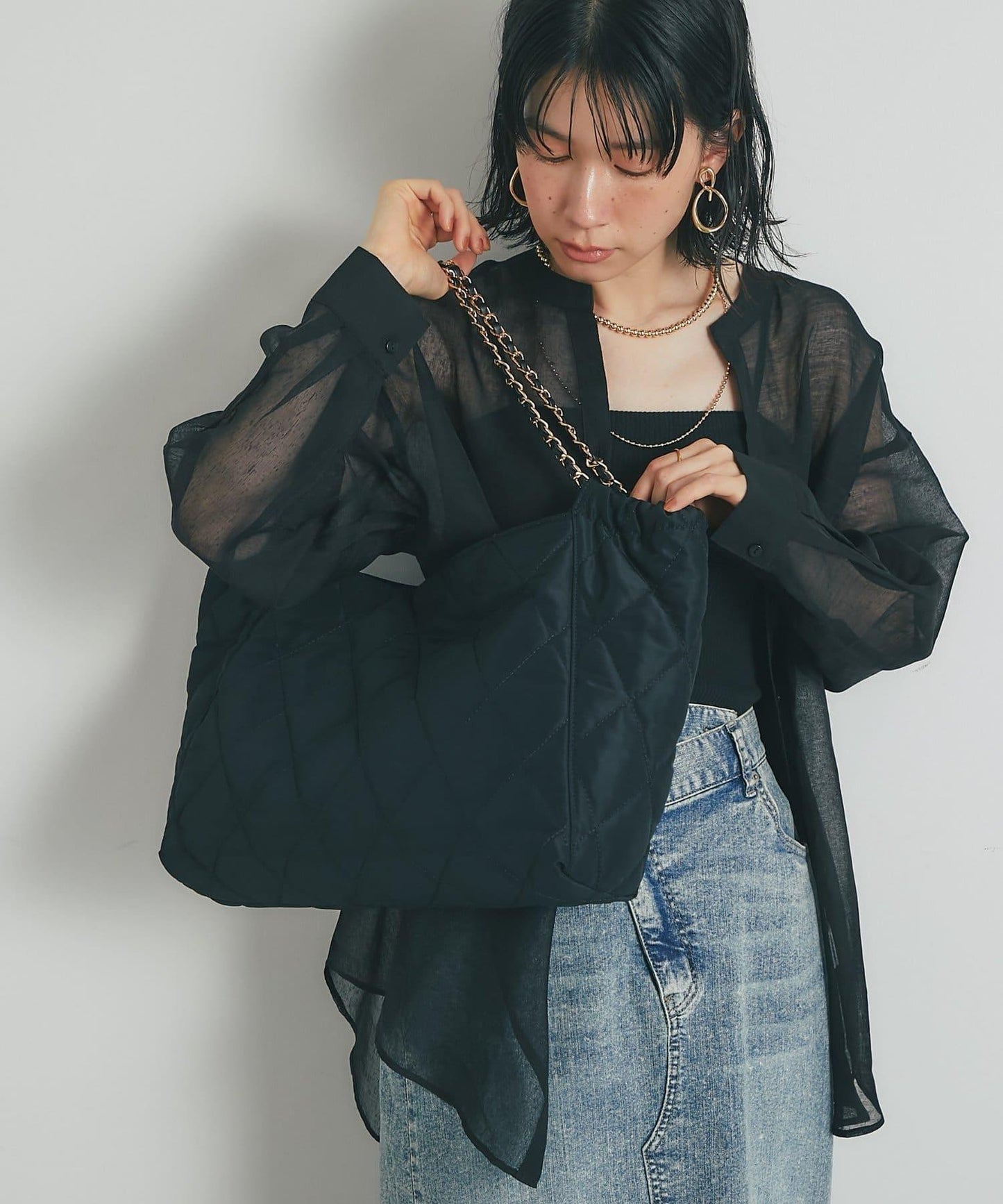 【cache cache】尼龍絎縫鏈條托特包