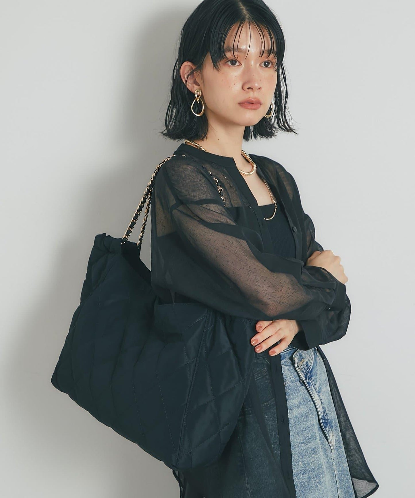 【cache cache】尼龍絎縫鏈條托特包