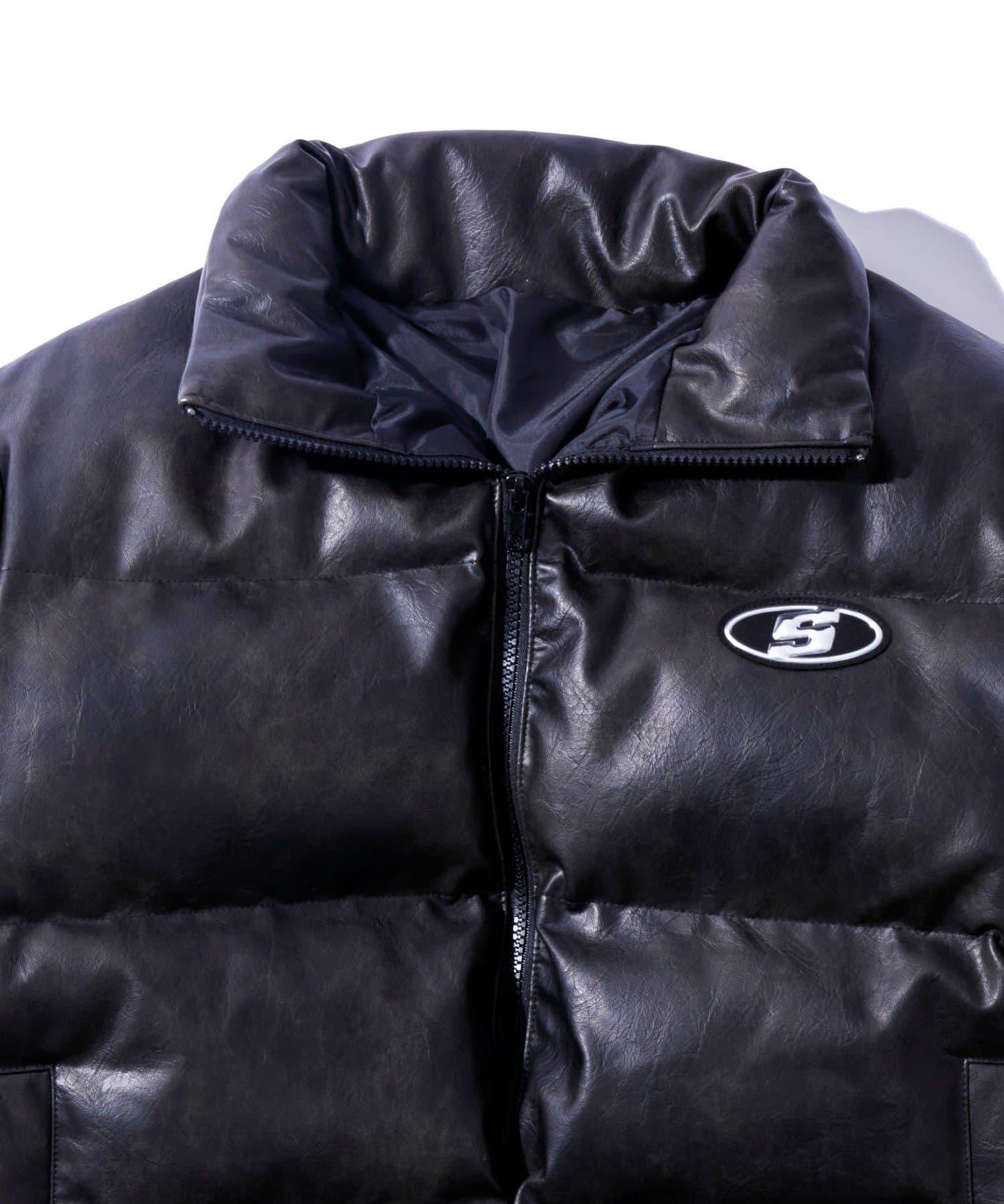【UNISEX/有尺碼選擇】S字母復古風格加棉皮夾克