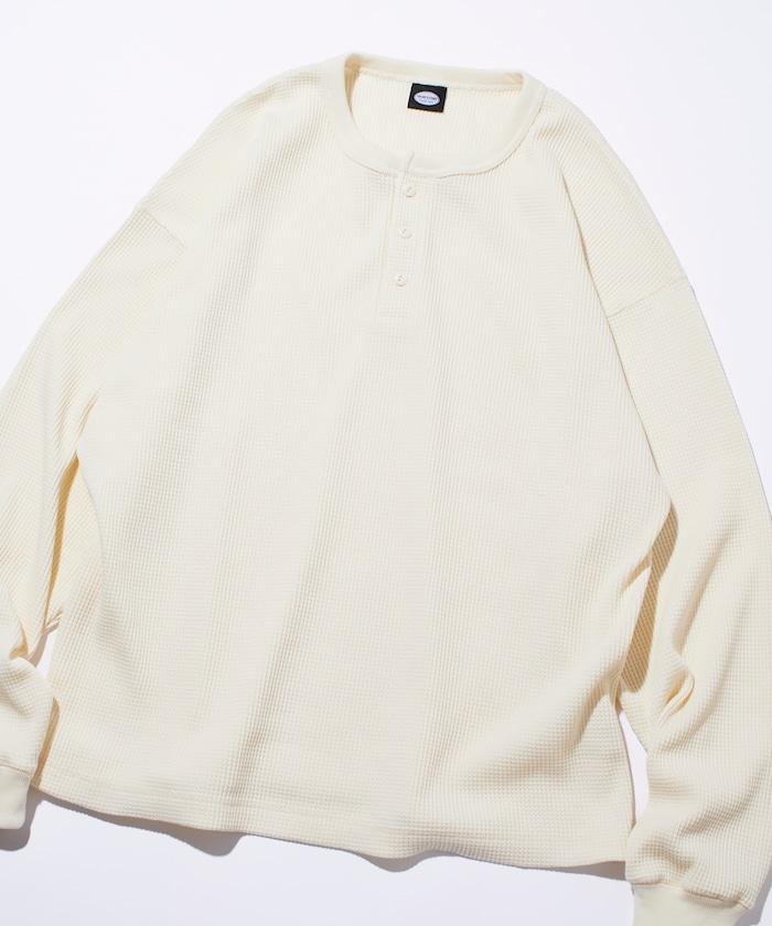 寬鬆版型長袖華夫格保暖亨利領長袖T恤