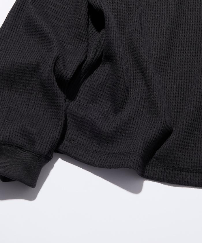 寬鬆版型長袖華夫格保暖亨利領長袖T恤