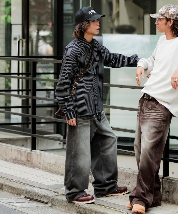 復古水洗燈芯絨寬鬆直筒褲