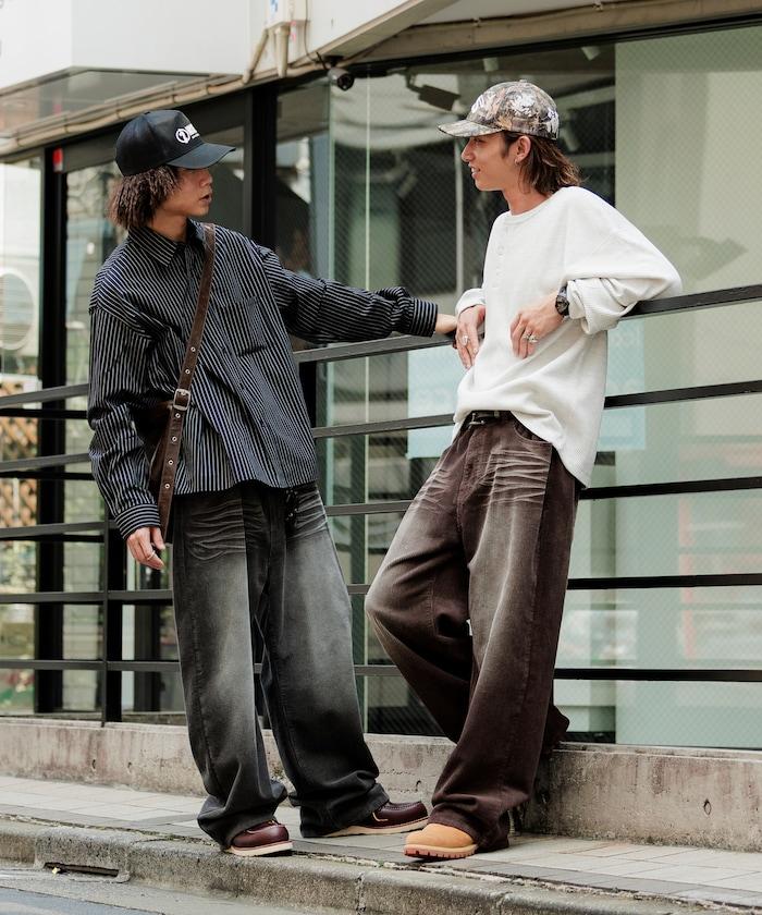 復古水洗燈芯絨寬鬆直筒褲