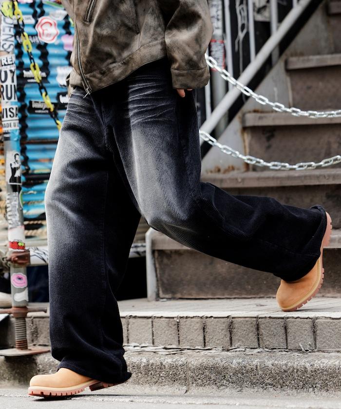 復古水洗燈芯絨寬鬆直筒褲