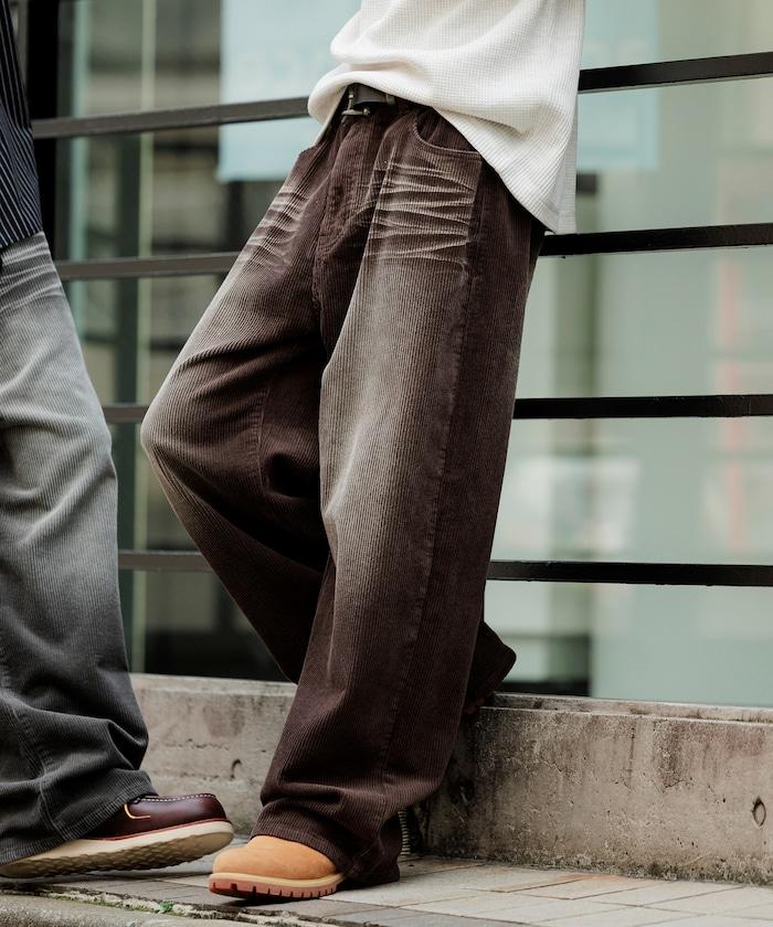 復古水洗燈芯絨寬鬆直筒褲