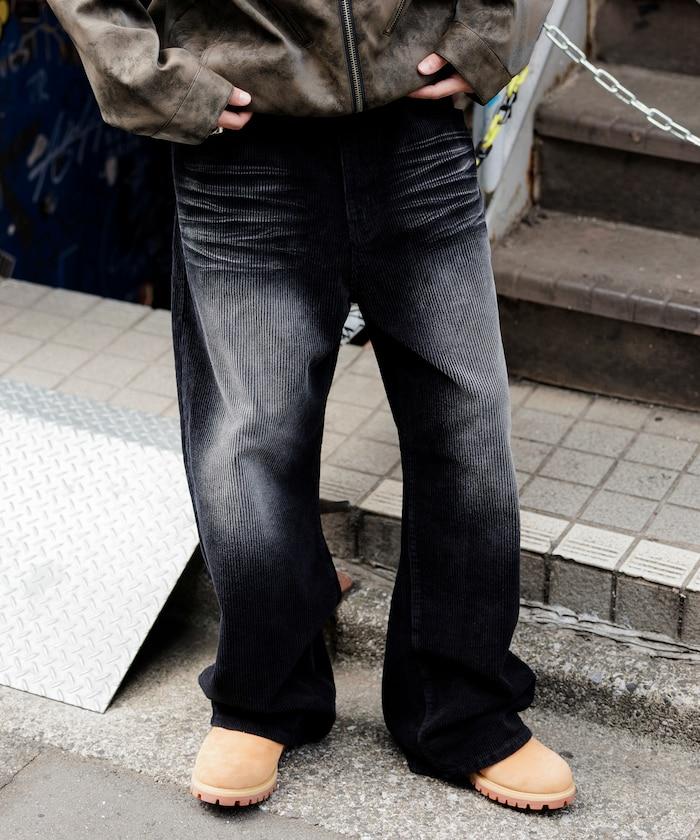 復古水洗燈芯絨寬鬆直筒褲