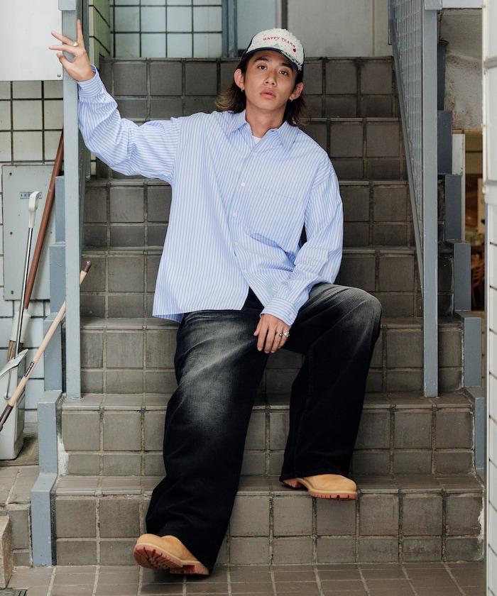 復古水洗燈芯絨寬鬆直筒褲