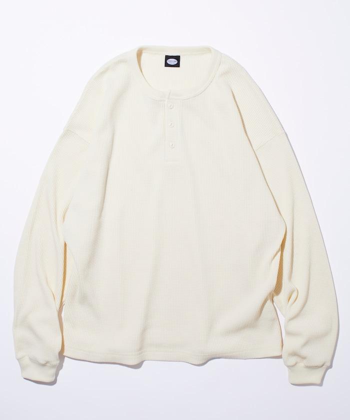 寬鬆版型長袖華夫格保暖亨利領長袖T恤