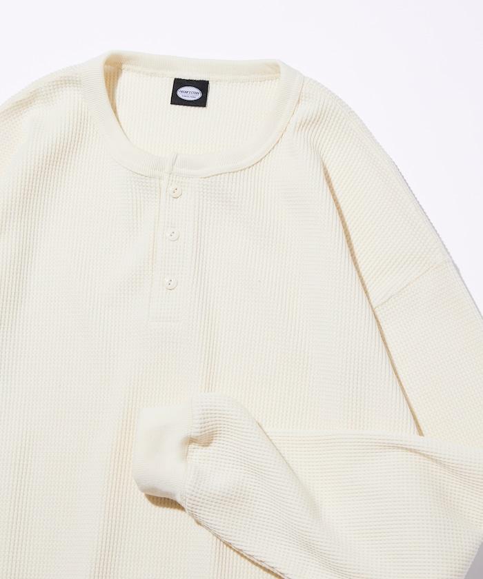 寬鬆版型長袖華夫格保暖亨利領長袖T恤