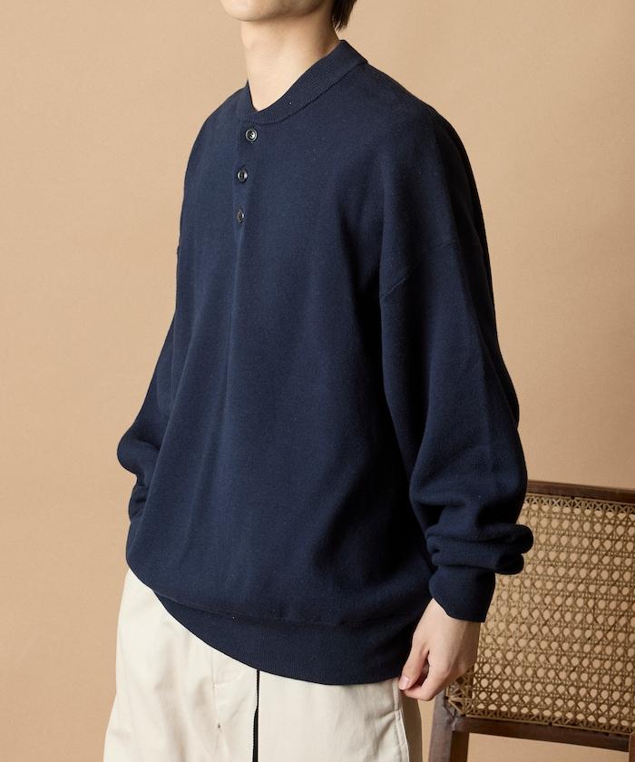 寬鬆版型休閒風汗衫風格亨利領針織衫