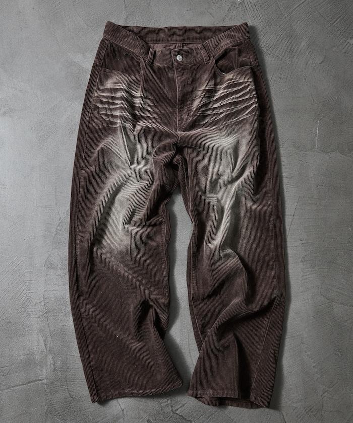 復古水洗燈芯絨寬鬆直筒褲