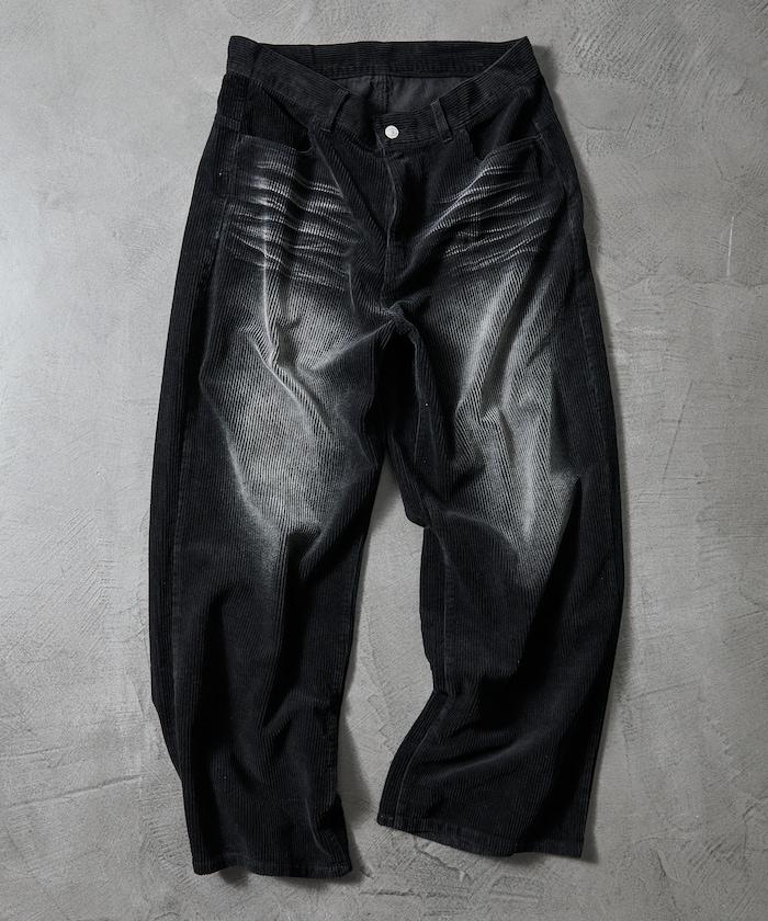 復古水洗燈芯絨寬鬆直筒褲